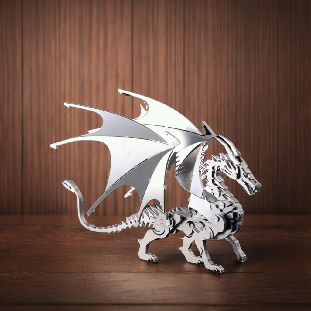 PuzzlerLab Silver Dragon 3D Metal Puzzle | DIY Challenge & Collectible Figure