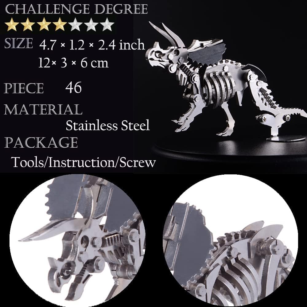 PuzzlerLab Triceratops Skeleton 3D Metal Puzzle | DIY Dinosaur Collectible
