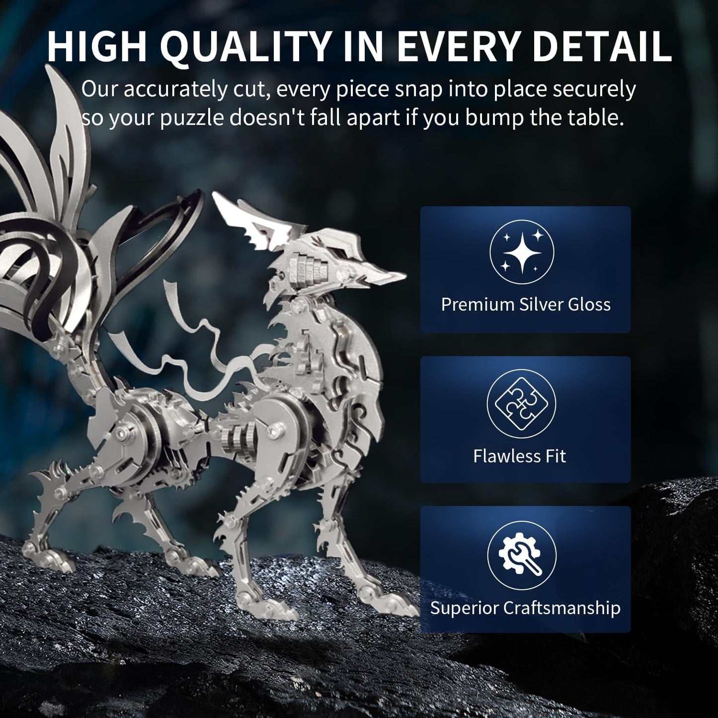 PuzzlerLab Nine-Tailed Fox 3D Metal Puzzle | Mythical Creature Model Kit