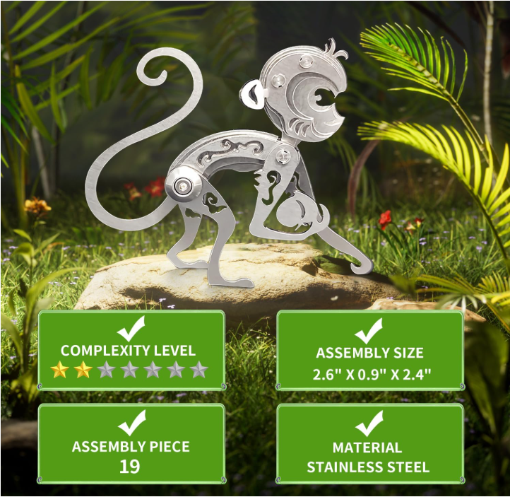 PuzzlerLab Mechanical Monkey 3D Metal Puzzle | DIY Collectible Animal Model