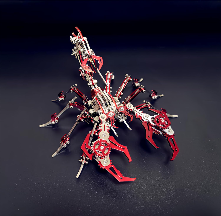 PuzzlerLab Red Steampunk Scorpion | 300-Piece 3D Metal Model Kit