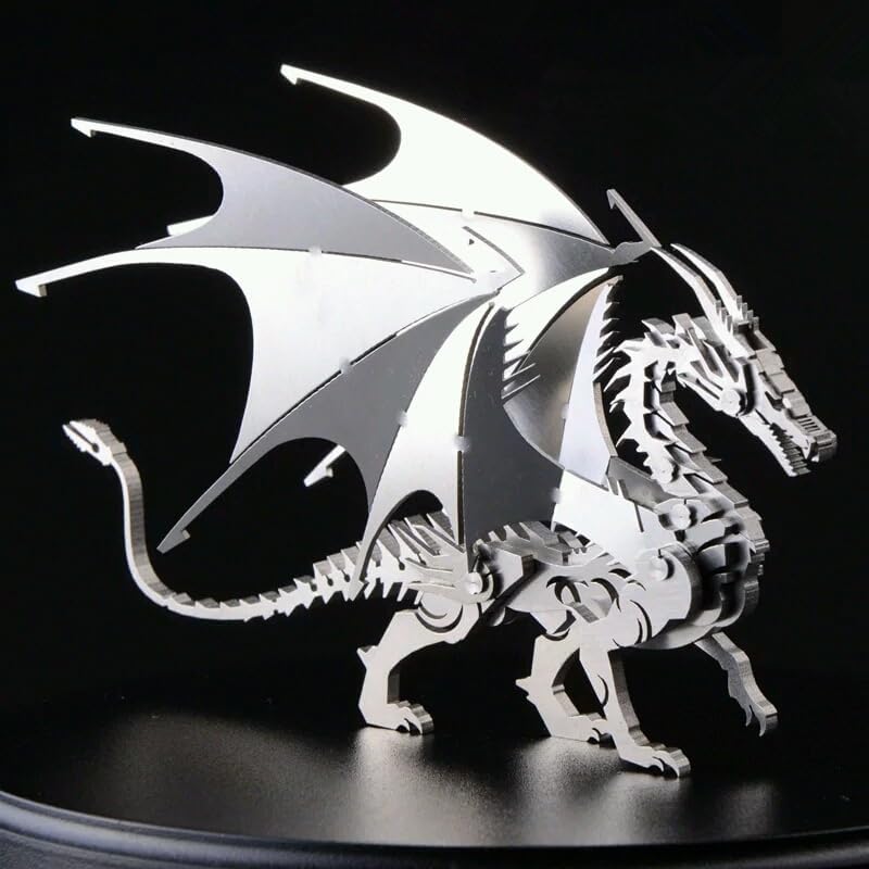 PuzzlerLab Silver Dragon 3D Metal Puzzle | DIY Challenge & Collectible Figure