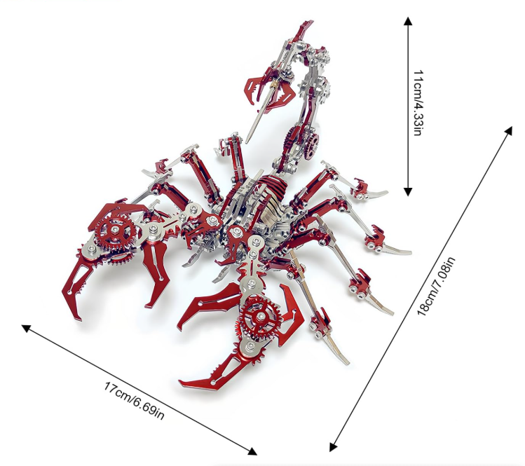 PuzzlerLab Red Steampunk Scorpion | 300-Piece 3D Metal Model Kit