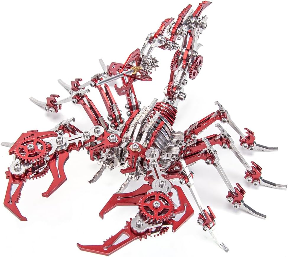 PuzzlerLab Red Steampunk Scorpion | 300-Piece 3D Metal Model Kit