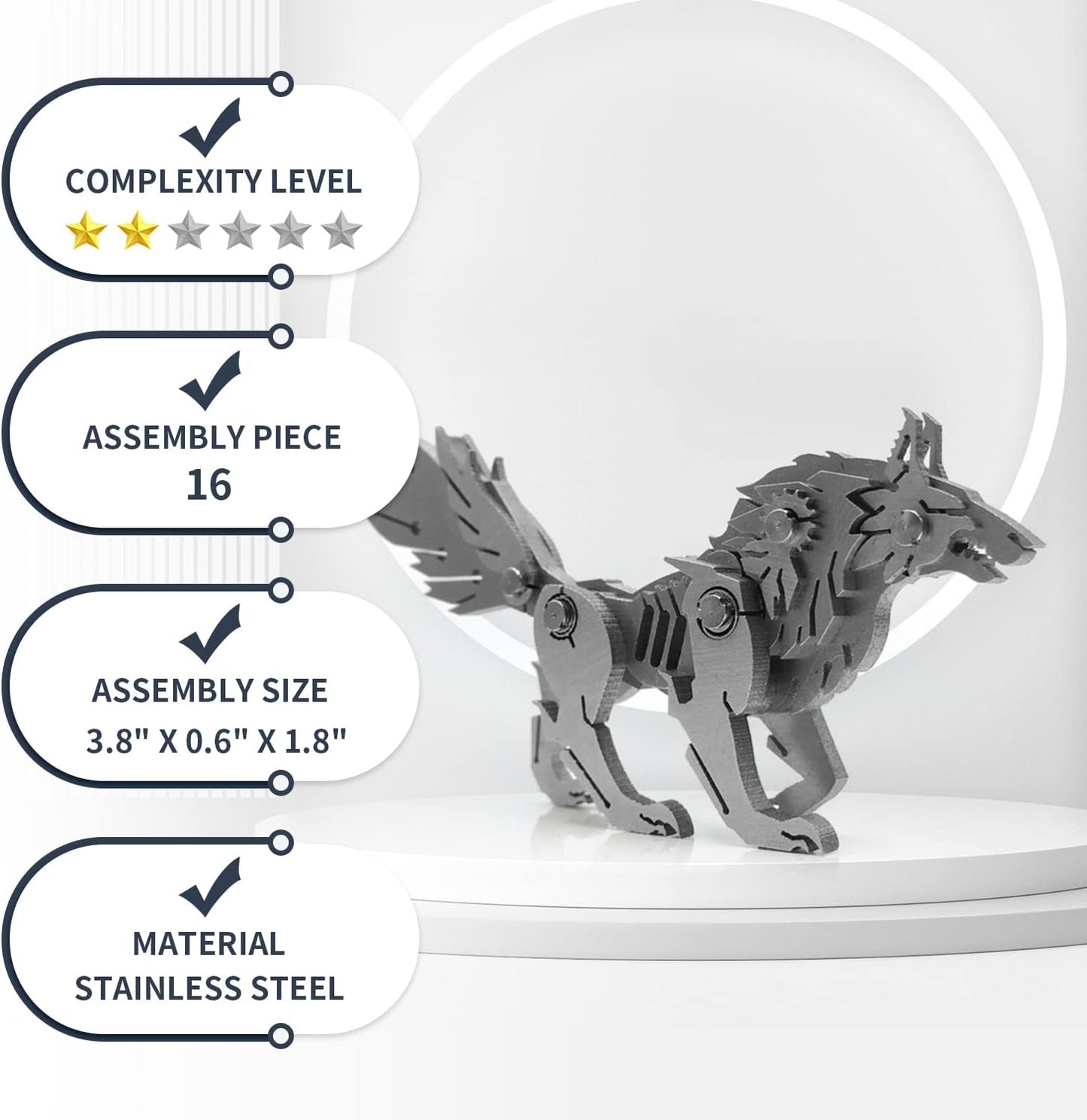 PuzzlerLab Mechanical Wolf 3D Metal Puzzle | DIY Project & Collectible Figure