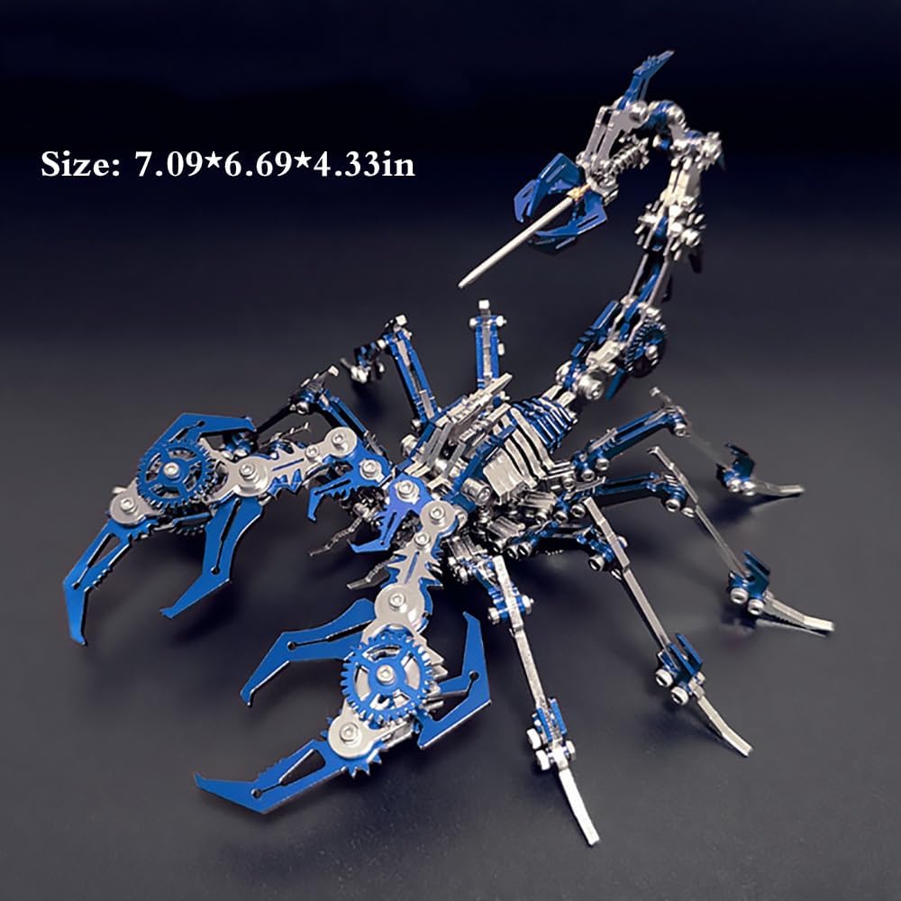PuzzlerLab Blue Mechanical Scorpion | 3D Metal Puzzle & STEM Project Kit
