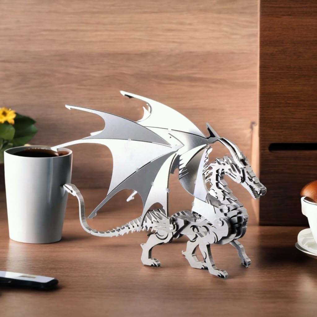 PuzzlerLab Silver Dragon 3D Metal Puzzle | DIY Challenge & Collectible Figure