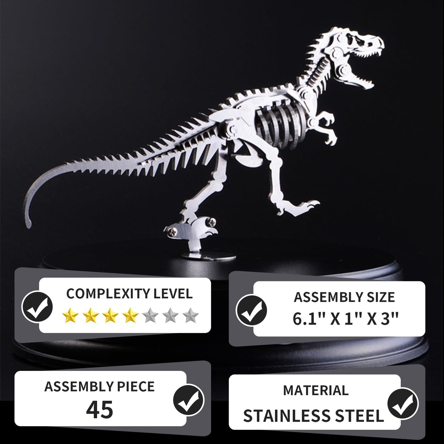 PuzzlerLab T-Rex Skeleton 3D Metal Puzzle | DIY Dinosaur Collectible