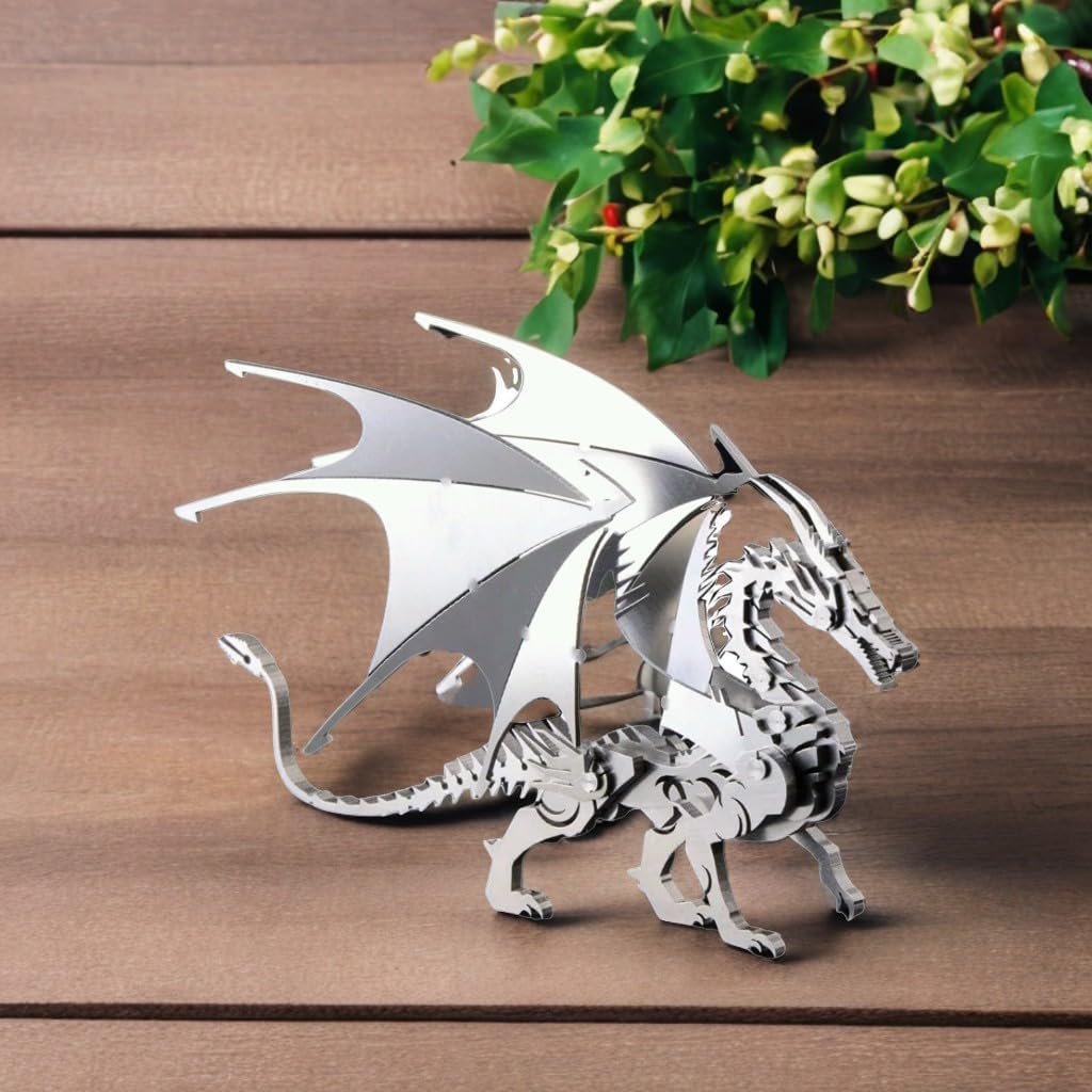 PuzzlerLab Silver Dragon 3D Metal Puzzle | DIY Challenge & Collectible Figure