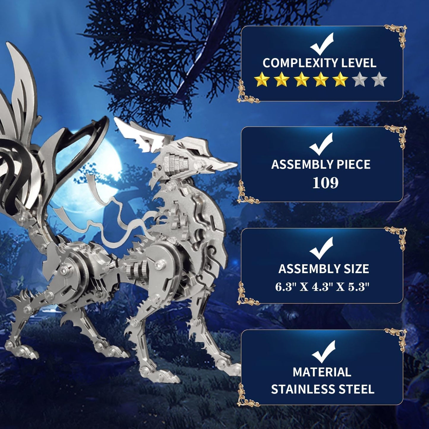 PuzzlerLab Nine-Tailed Fox 3D Metal Puzzle | Mythical Creature Model Kit