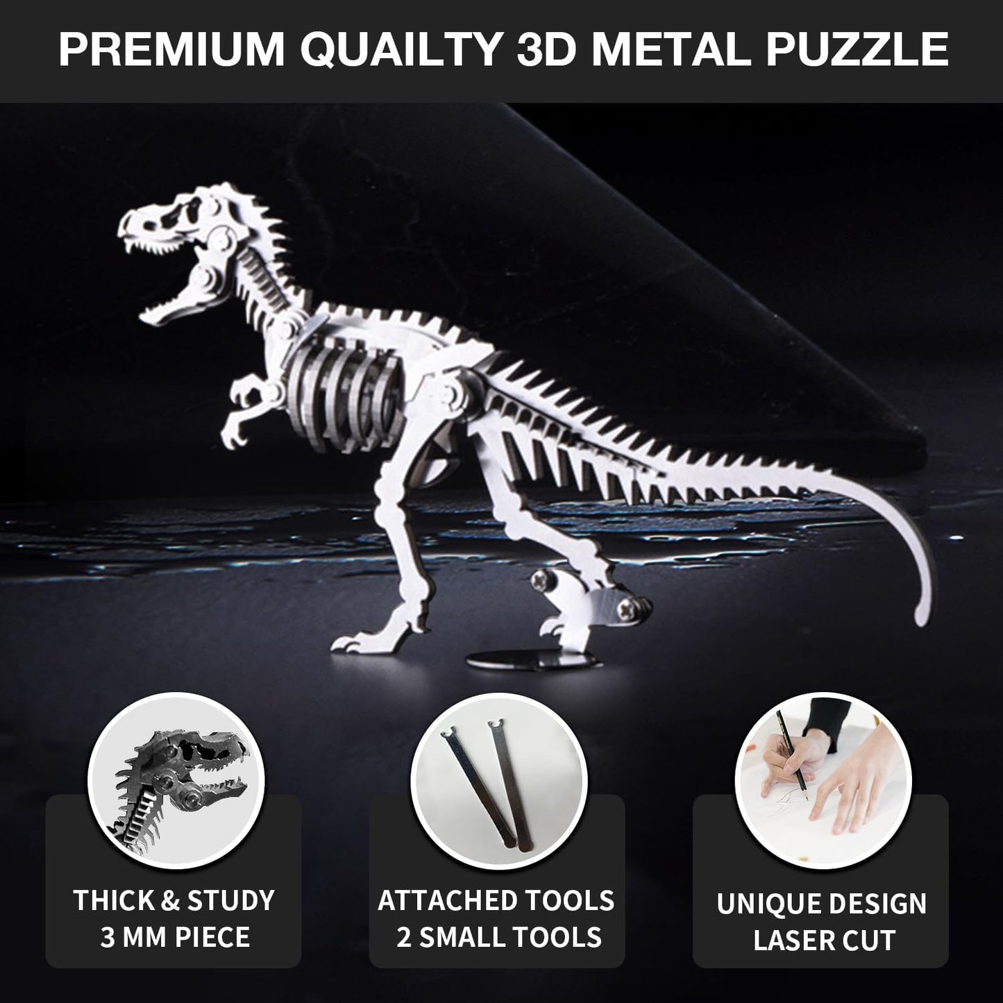 PuzzlerLab T-Rex Skeleton 3D Metal Puzzle | DIY Dinosaur Collectible