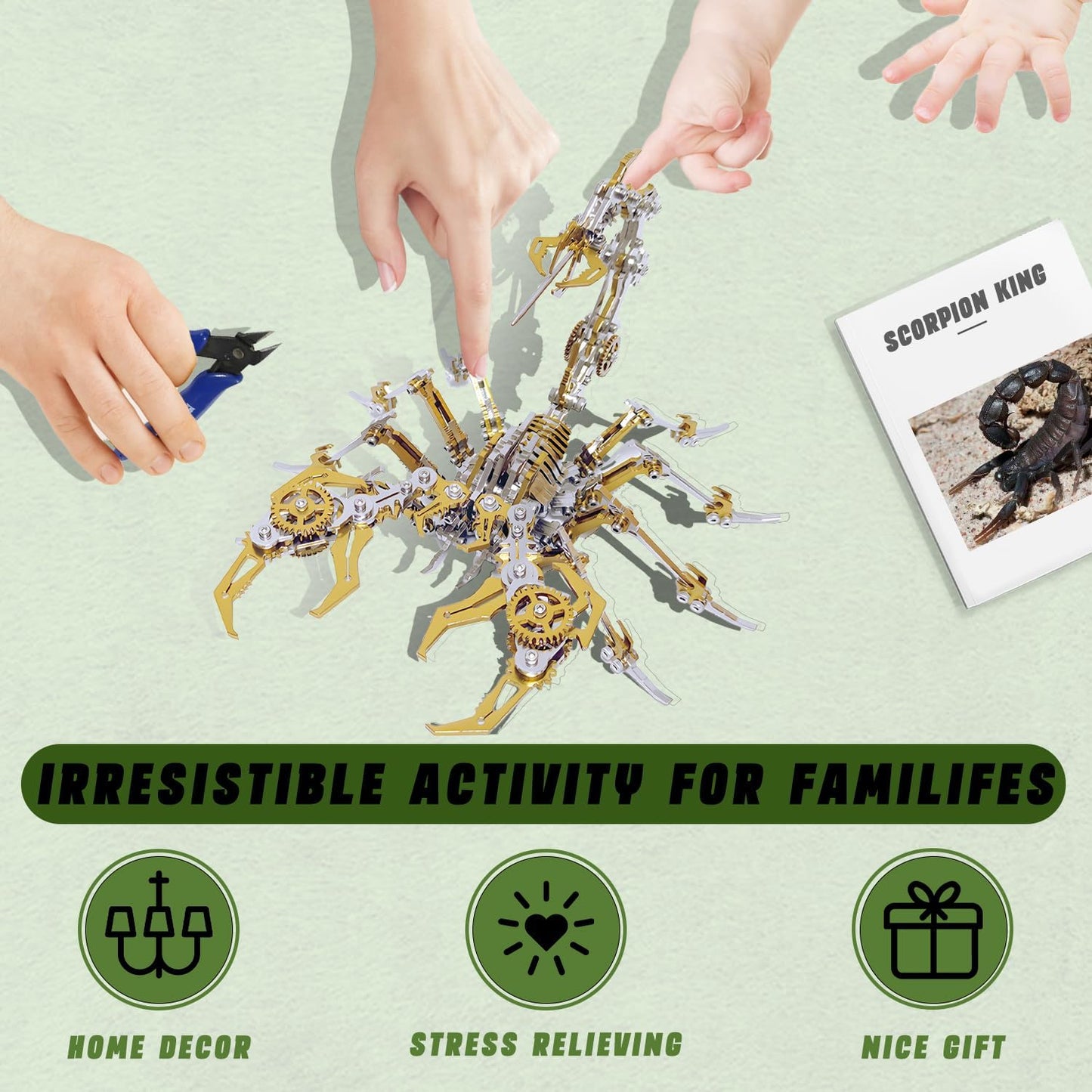 PuzzlerLab Golden Scorpion 3D Metal Model Kit | 400+ Piece Advanced DIY Kit