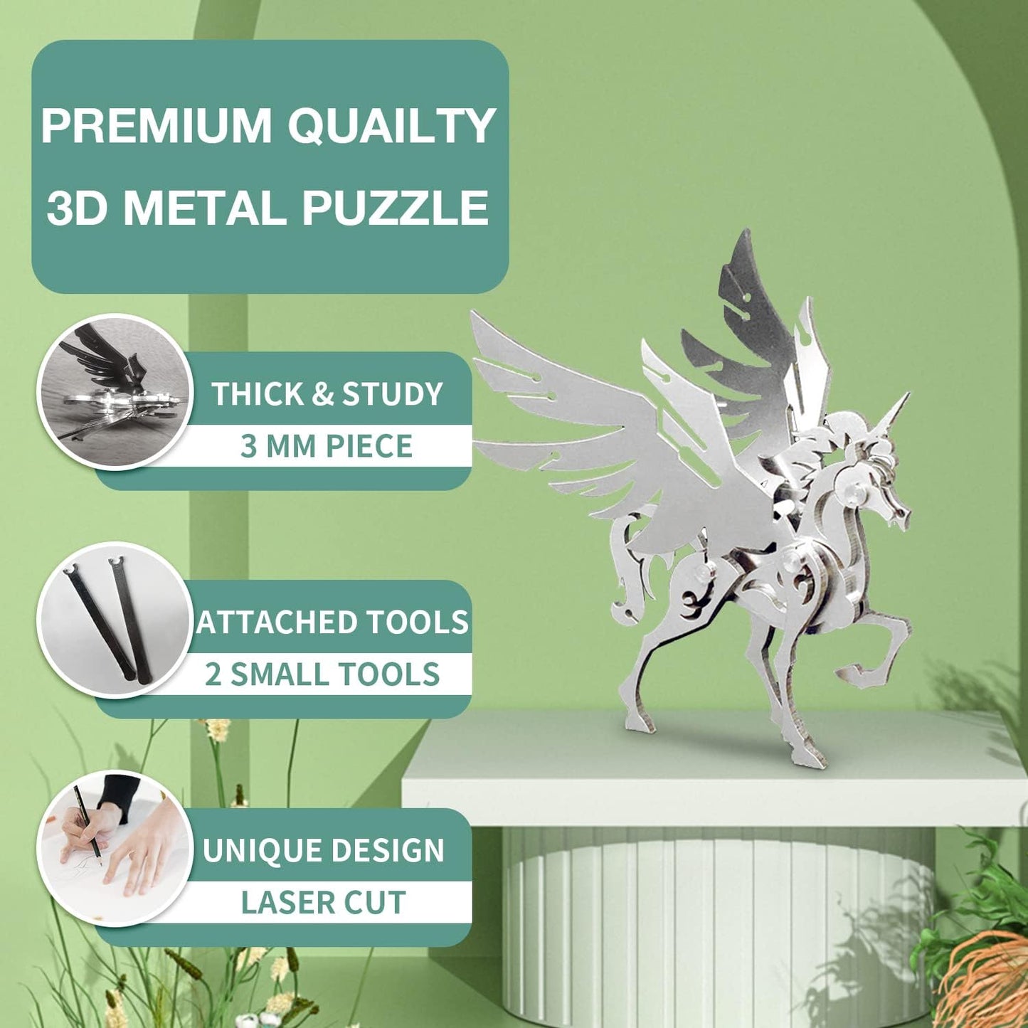 PuzzlerLab Mechanical Unicorn 3D Metal Puzzle | DIY Fantasy Craft Kit