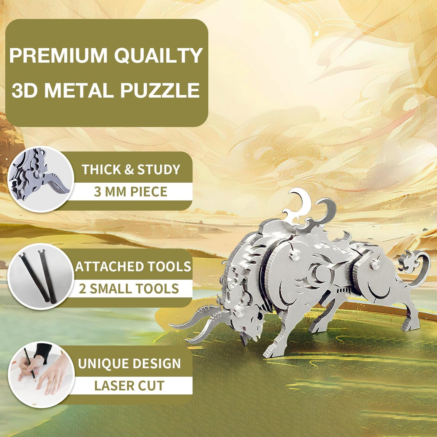 PuzzlerLab Mechanical Ox 3D Metal Puzzle | DIY Collectible Animal Model