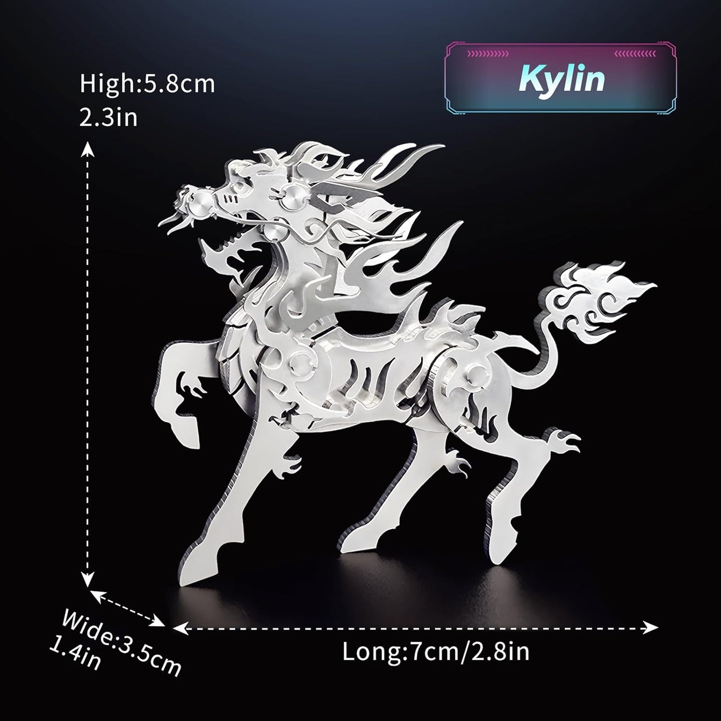 PuzzlerLab Small Flaming Kirin | 3D Metal Puzzle & Mythical Collectible