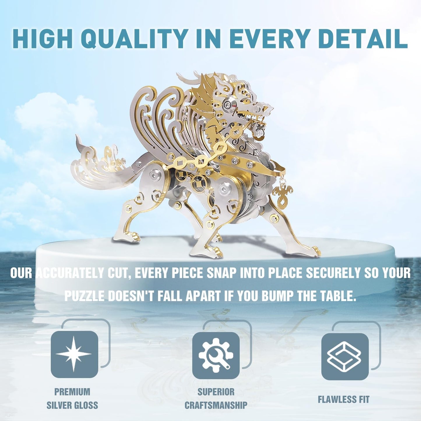 PuzzlerLab Large Golden Pixiu | 3D Metal Model Kit & Statement Piece