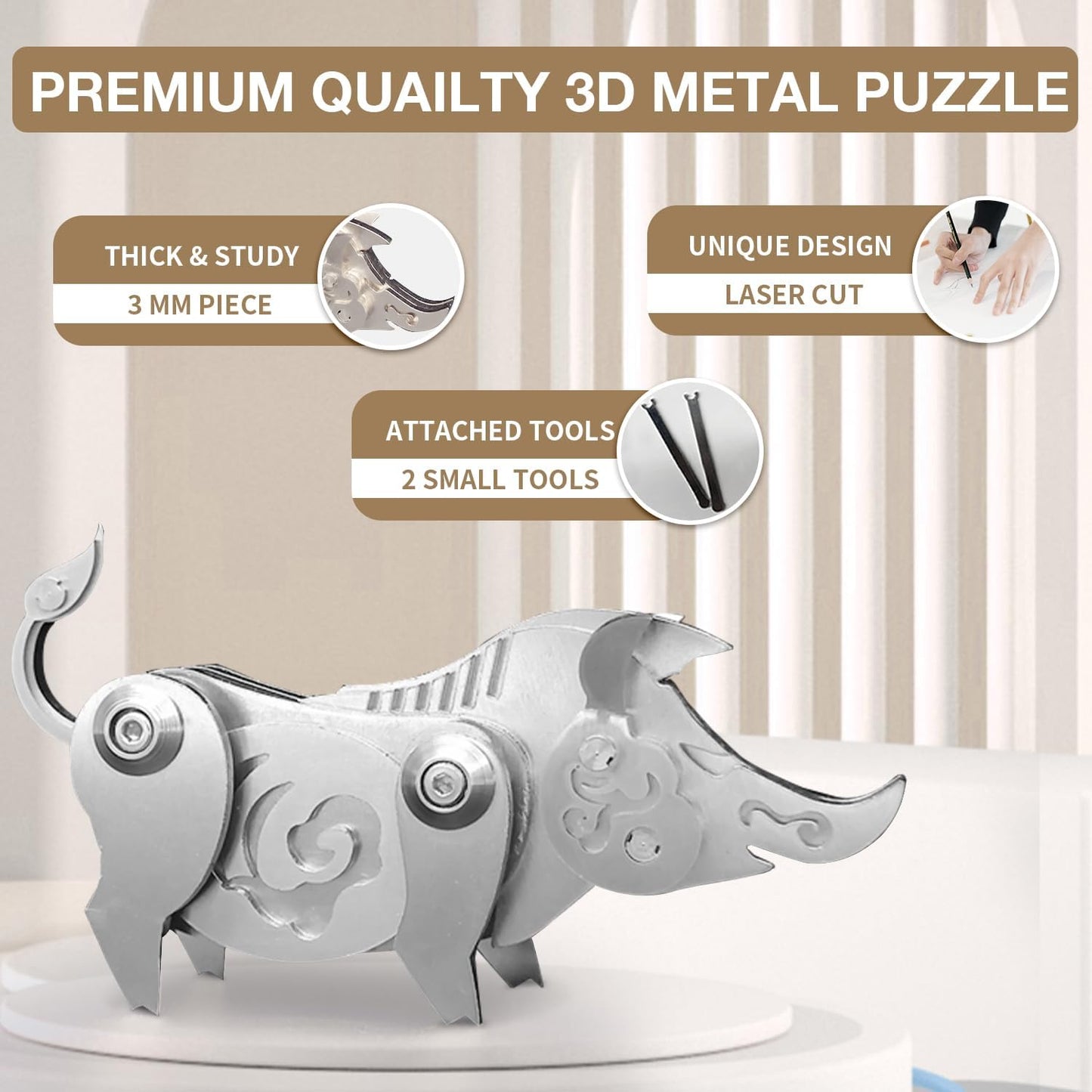 PuzzlerLab Mechanical Pig 3D Metal Puzzle | DIY Collectible Animal Model