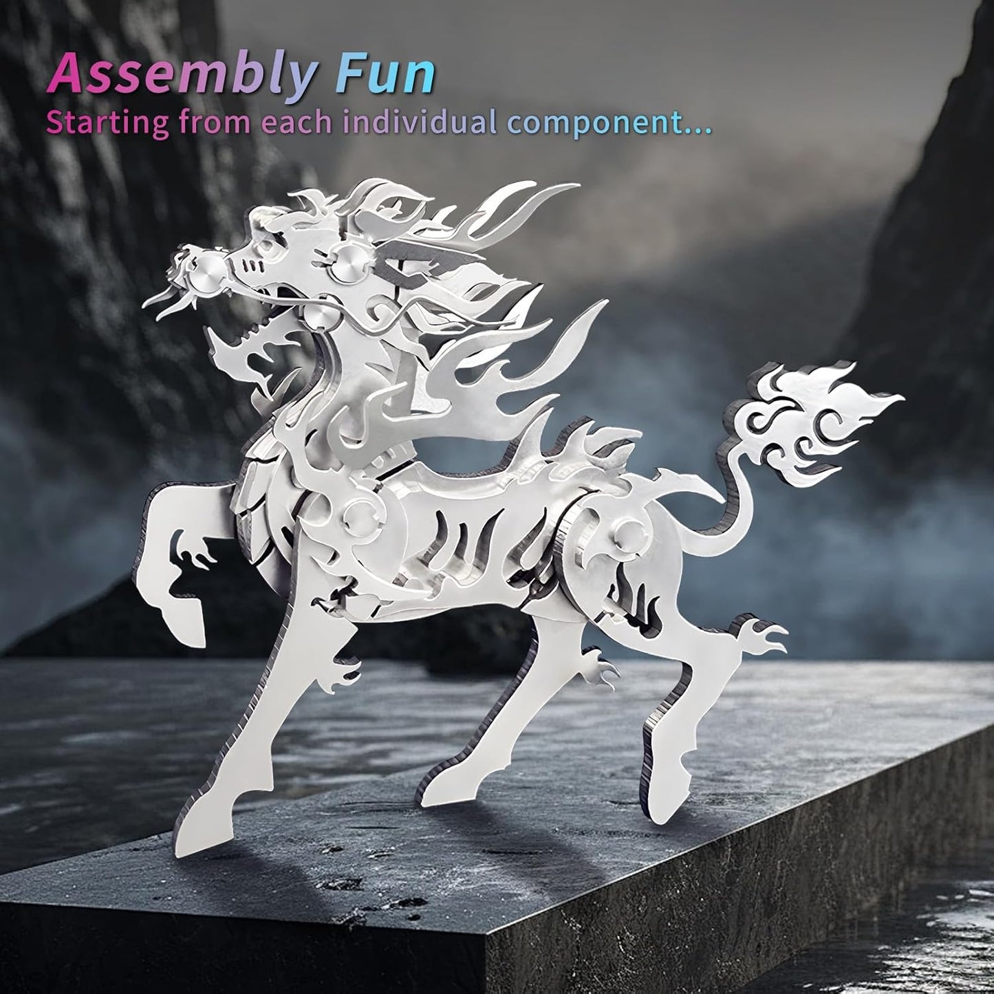 PuzzlerLab Small Flaming Kirin | 3D Metal Puzzle & Mythical Collectible