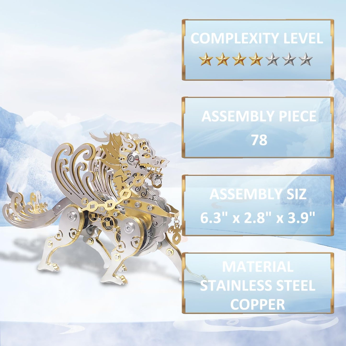 PuzzlerLab Large Golden Pixiu | 3D Metal Model Kit & Statement Piece