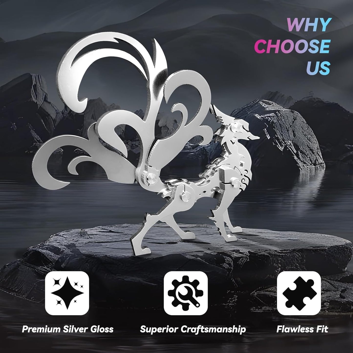 PuzzlerLab Little Nine-Tailed Fox | 3D Metal Puzzle & Artistic Decor