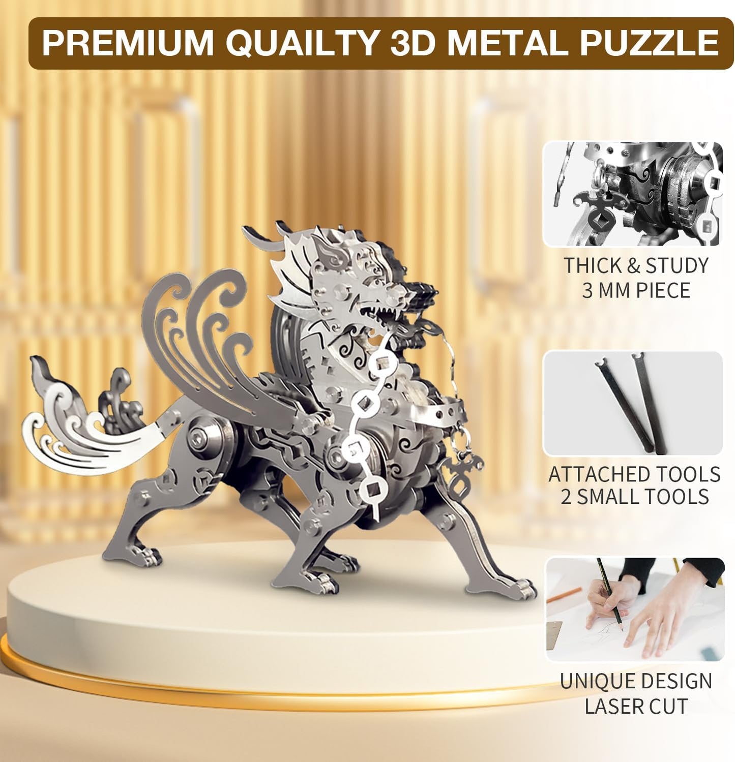 PuzzlerLab Mechanical Pixiu 3D Metal Puzzle | Mythical Wealth Guardian Kit
