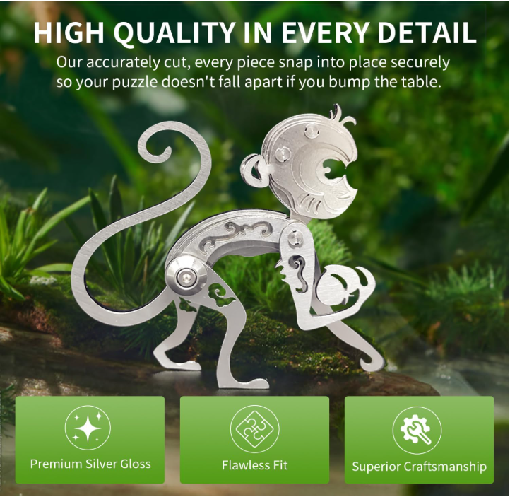 PuzzlerLab Mechanical Monkey 3D Metal Puzzle | DIY Collectible Animal Model