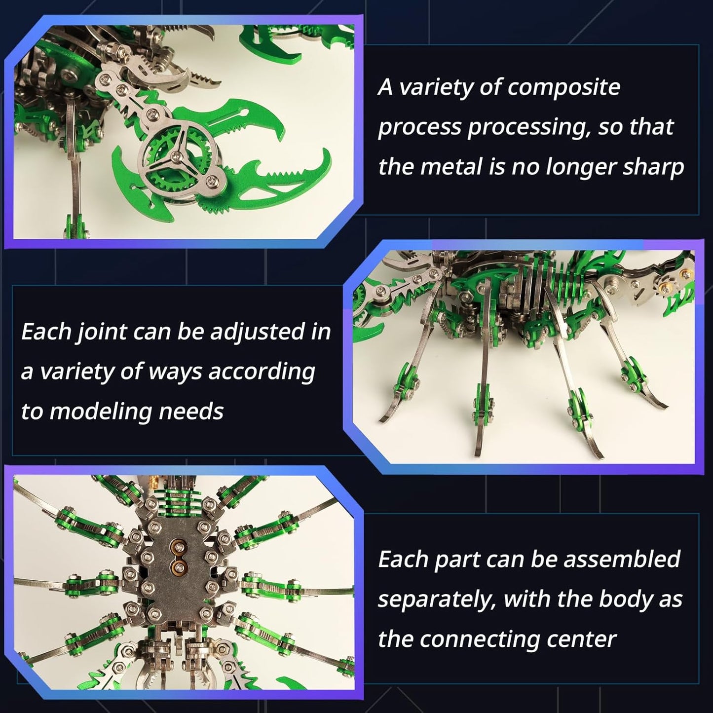 PuzzlerLab Green Mechanical Scorpion | 414-Piece Advanced 3D Metal Model Kit