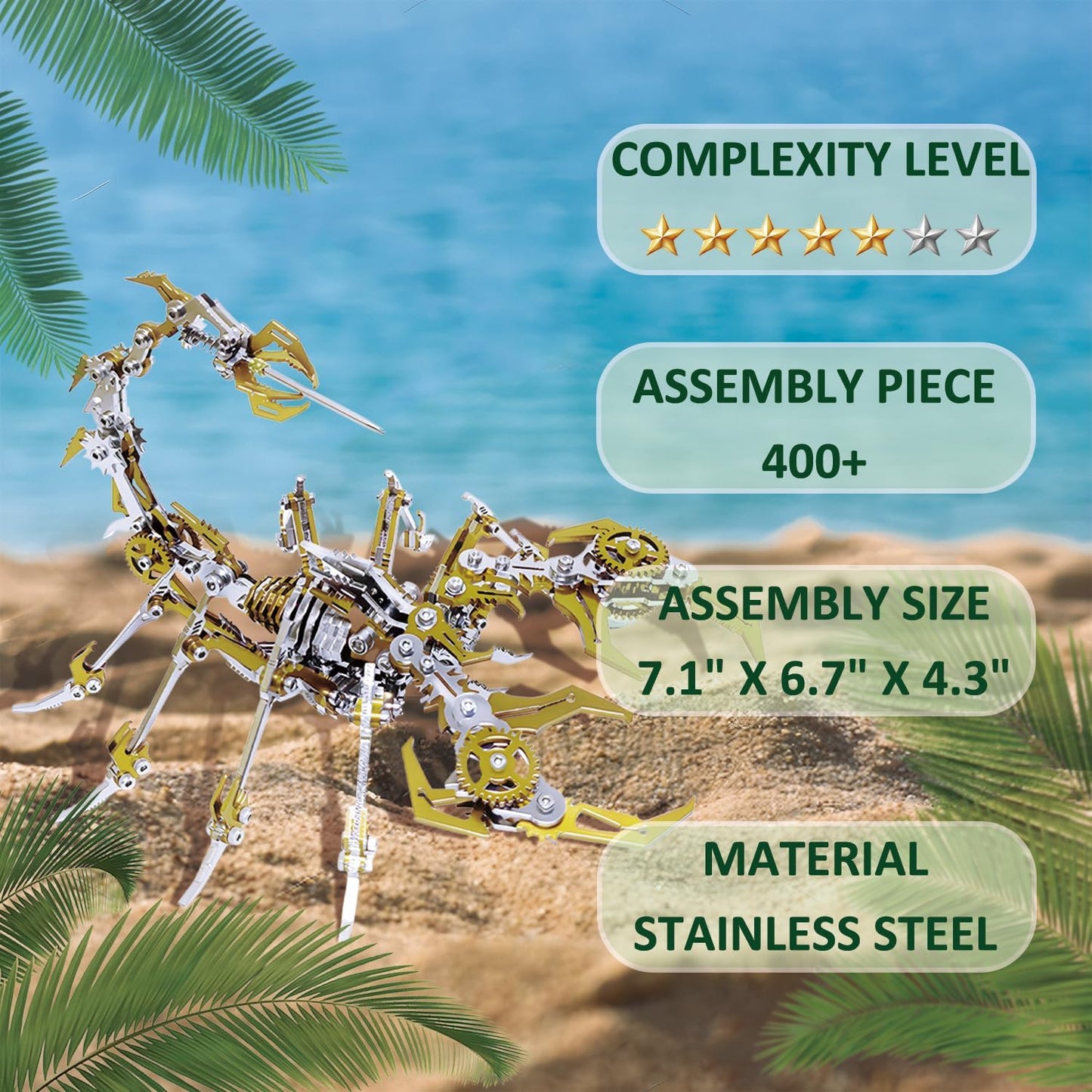 PuzzlerLab Golden Scorpion 3D Metal Model Kit | 400+ Piece Advanced DIY Kit