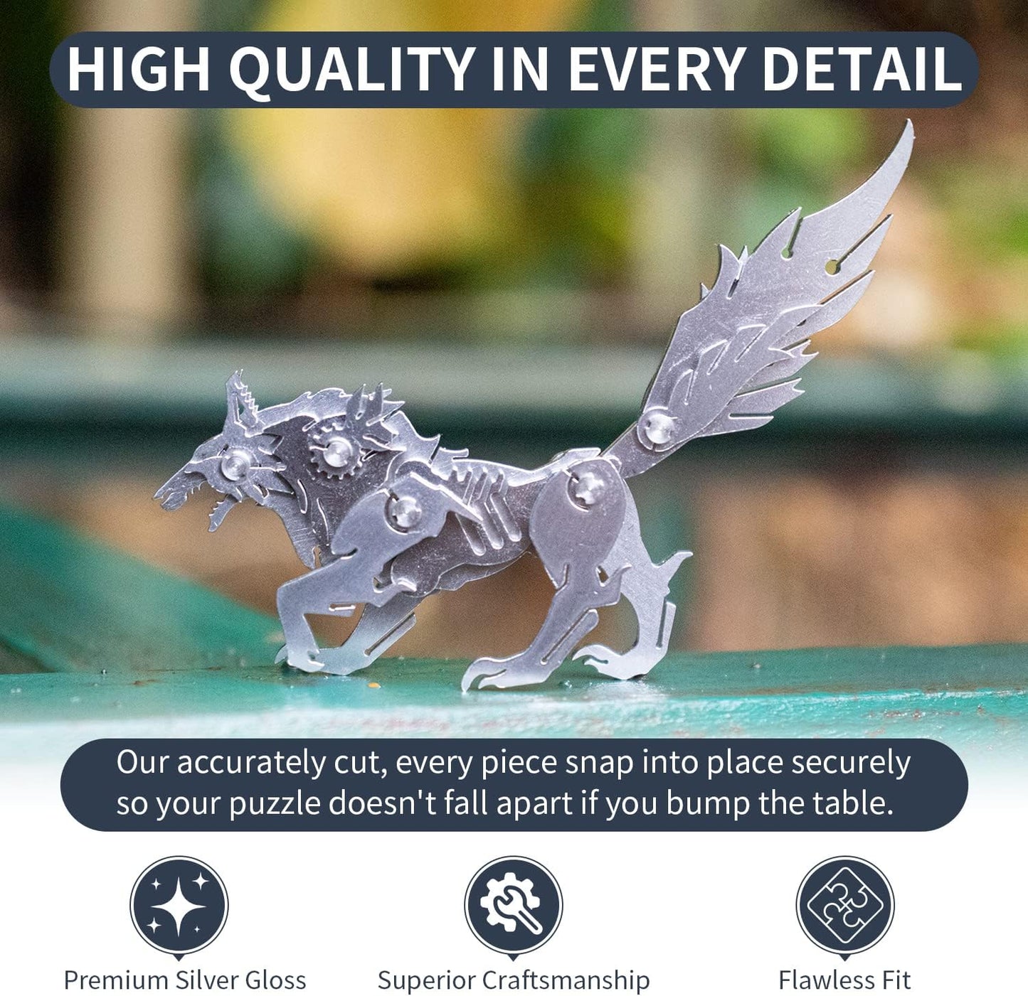 PuzzlerLab Mechanical Wolf 3D Metal Puzzle | DIY Project & Collectible Figure