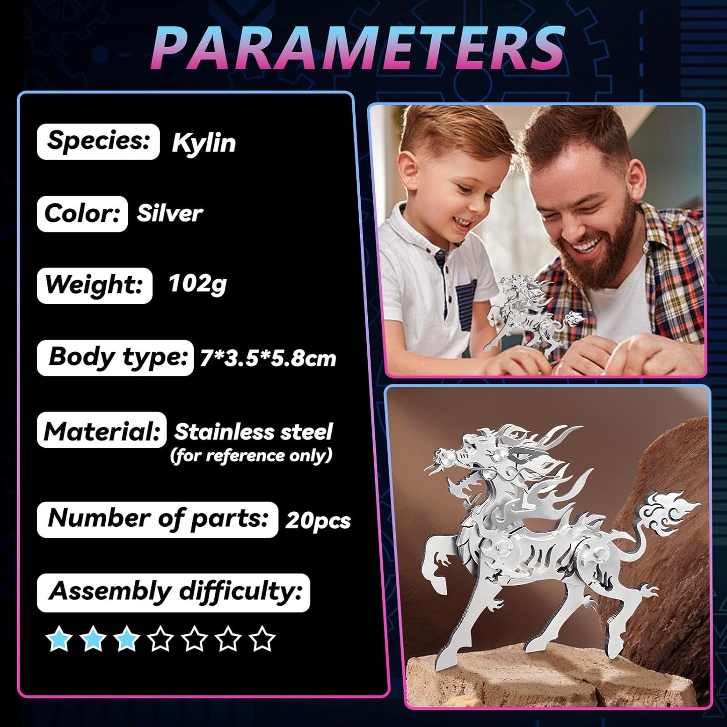 PuzzlerLab Small Flaming Kirin | 3D Metal Puzzle & Mythical Collectible