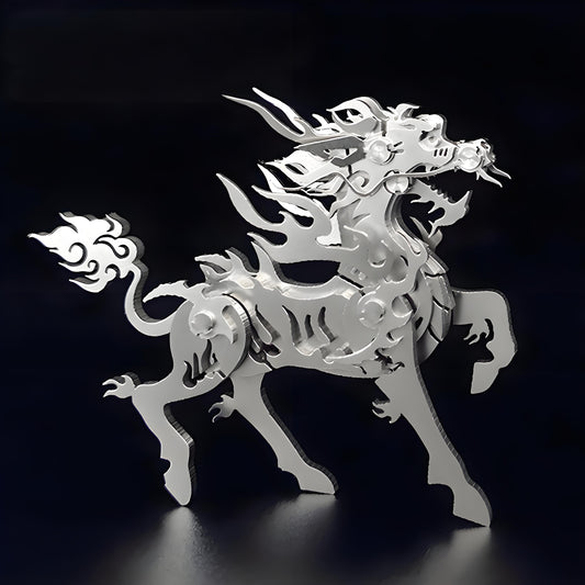 PuzzlerLab Small Flaming Kirin | 3D Metal Puzzle & Mythical Collectible