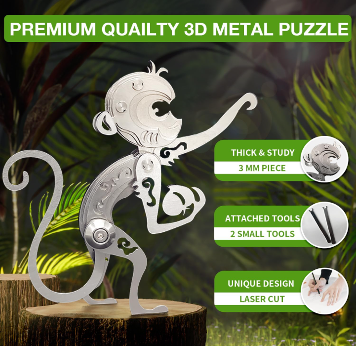 PuzzlerLab Mechanical Monkey 3D Metal Puzzle | DIY Collectible Animal Model