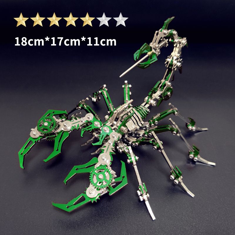 PuzzlerLab Green Mechanical Scorpion | 414-Piece Advanced 3D Metal Model Kit